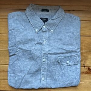 🍀 EUC J Crew Men’s Short Sleeve Button Down Linen size Large Slim Fit